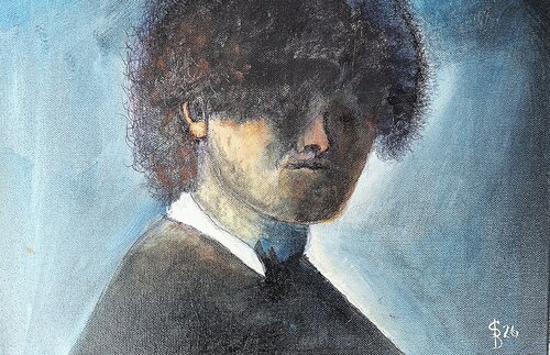 Replik eines Selbstportraits von Rembrandt Harmenszoon van Rijn als junger Mann by Bernd Stephanny, Painting for Sale on Select