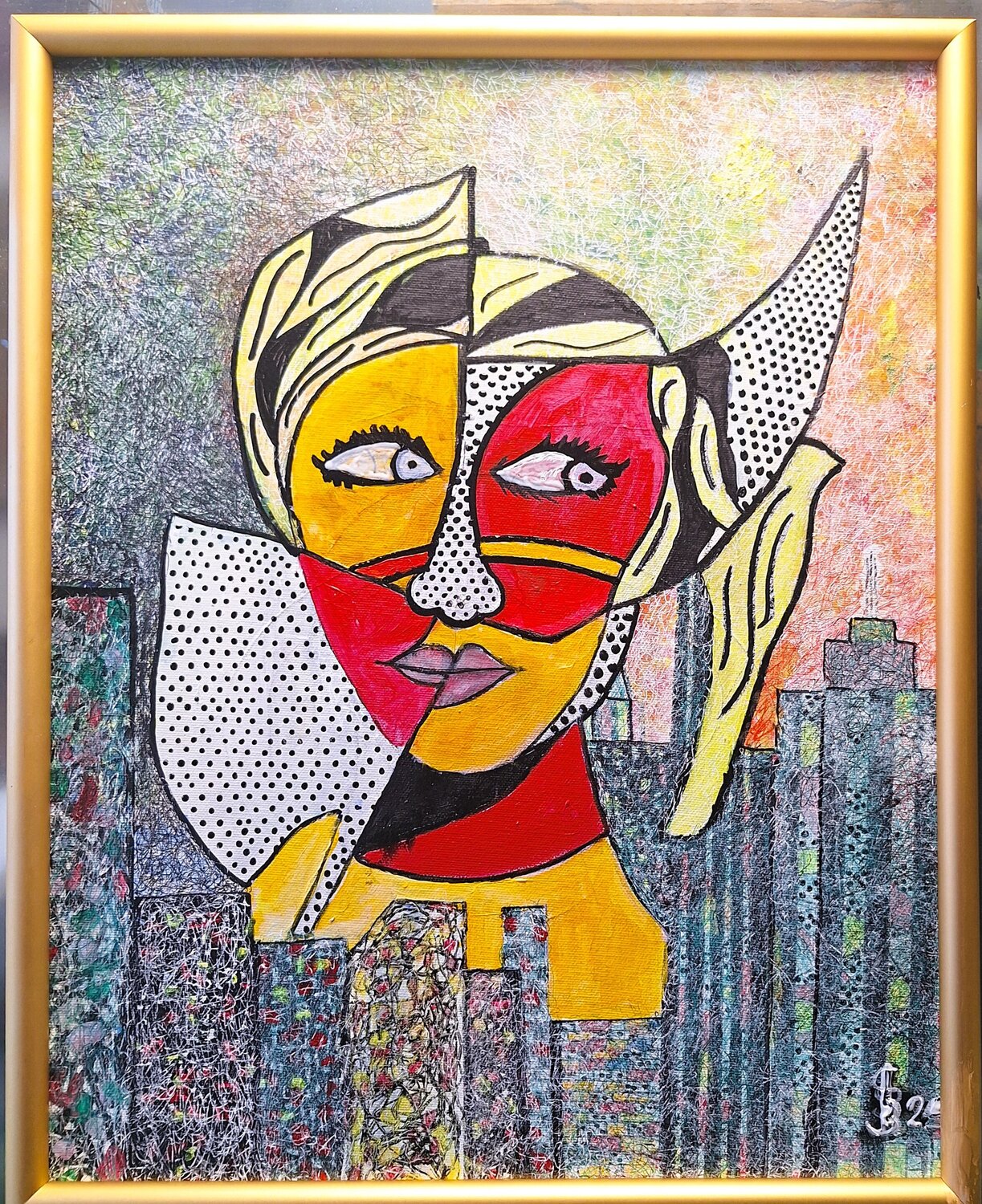 Liberty i Stile der Popart von Roy Lichtenstein Bernd Stephanny Original painting for sale