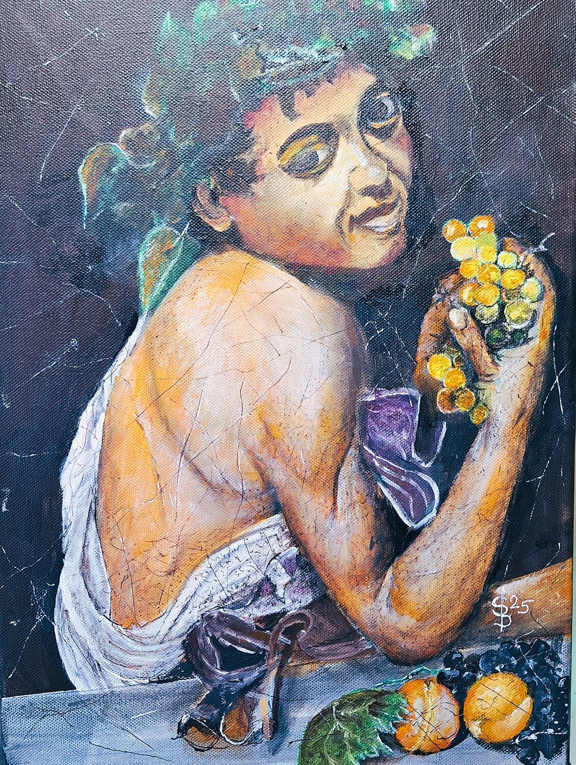 Kleiner kranker Bacchus eine Replik nach einem Selbstportrait von Michelangelo Merisi da Caravaggio ca 1595 Bernd Stephanny Original painting for sale