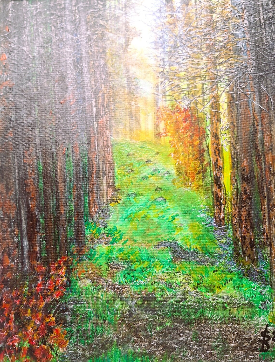 Waldweg im Sonnenlicht Bernd Stephanny Original painting for sale