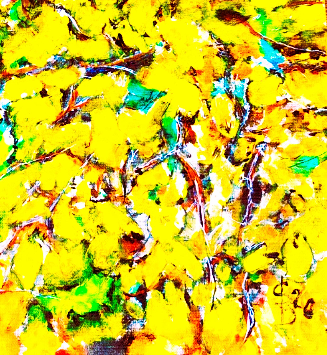 Forsythienstrauch Bernd Stephanny Original painting for sale