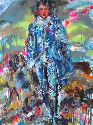 Blue Boy Listen Mozart by Antigoni Tziora, Painting for Sale on Select