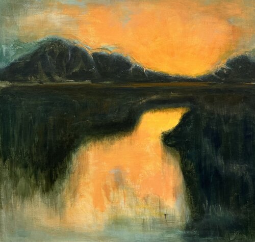 Beginning to shine. River. by Iryna Bondar, Painting for Sale on Select