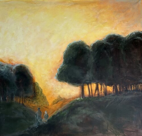 Beginning to shine. Mushroom pickers. by Iryna Bondar, Painting for Sale on Select