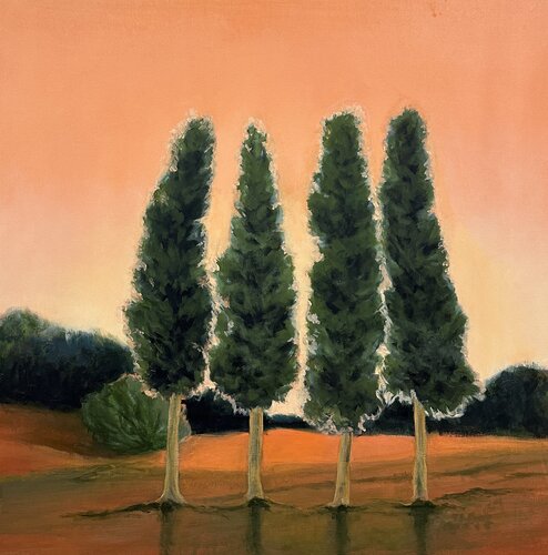 Cypresses at Sunrise by Iryna Bondar, Painting for Sale on Select