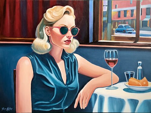 A glass of Malbec in Greenwich Village... by Joe AME, Painting for Sale on Select