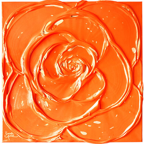 Little Orange Rose with a Touch of Gold I. by Sarah I. Avni, Painting for Sale on Select