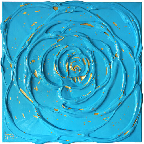 Little Blue Rose with a Touch of Gold III. by Sarah I. Avni, Painting for Sale on Select
