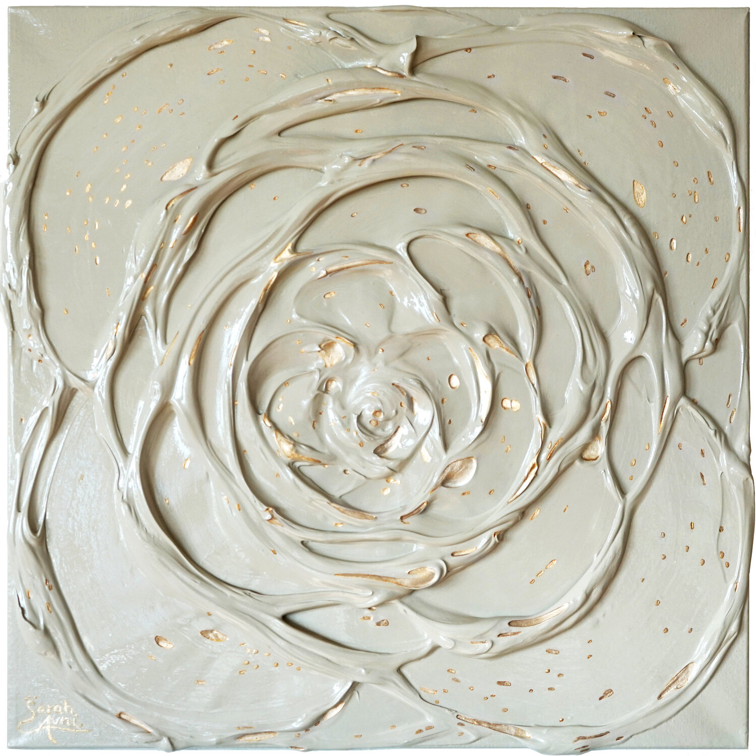 Little Greige Rose with a Touch of Silver I. Sarah I. Avni Original painting for sale