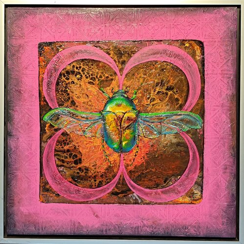Scarabé vert sur rose by Tatyana Tretyakova, Painting for Sale on Select