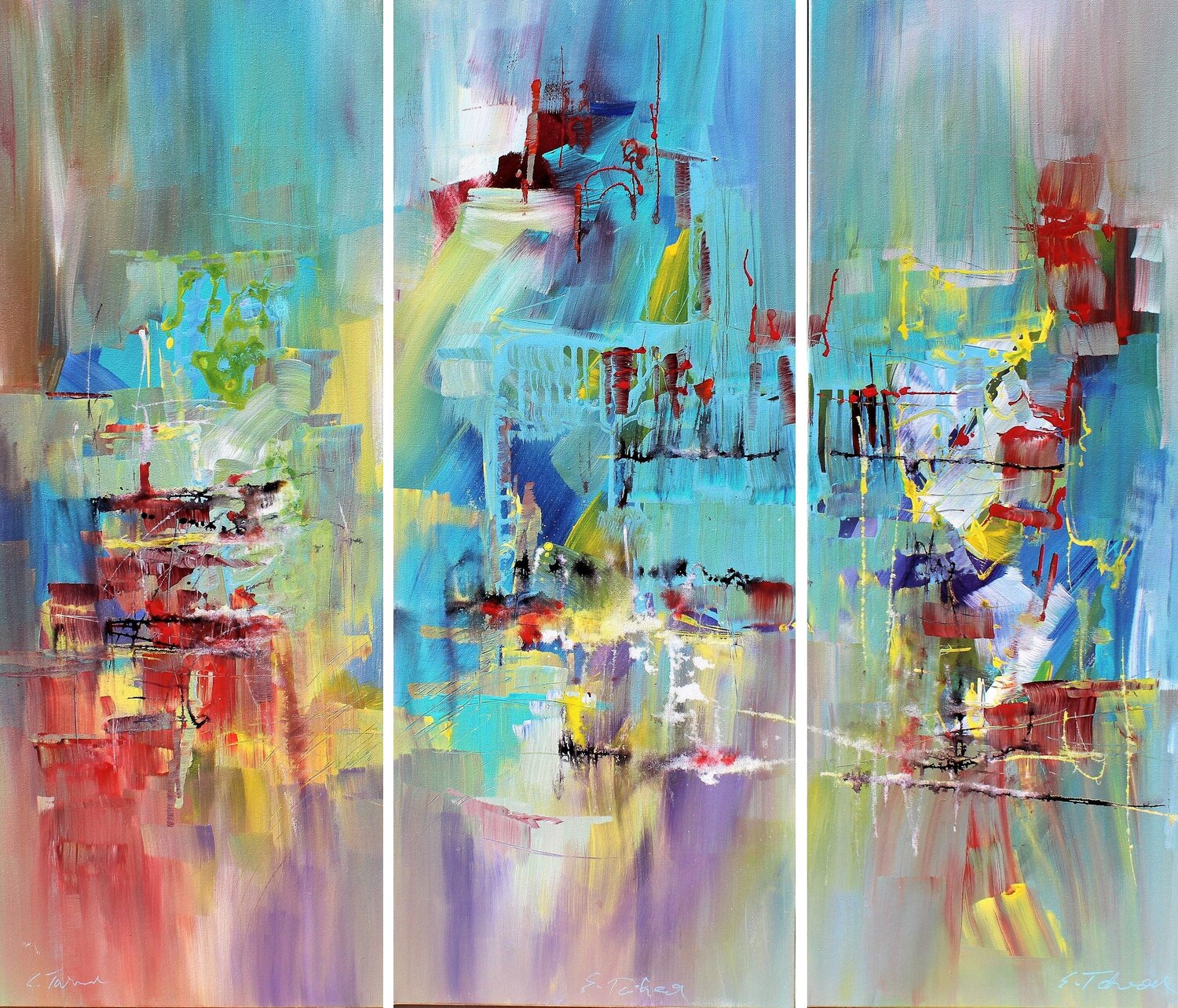 F. Schubert, String Trio in B flat major D 471, Tryptych Ernestine Tahedl Original painting for sale