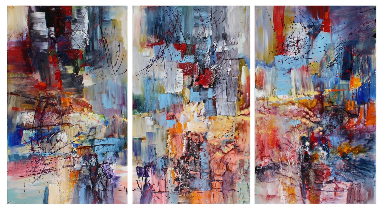 W. A. Mozart, Ave Verum, Triptych Ernestine Tahedl Original painting for sale