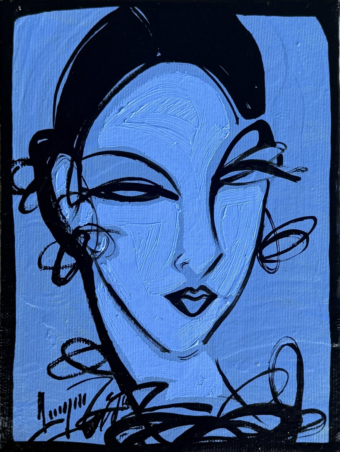 Royal blue portrait Gayane Ghazanchyan Original painting for sale