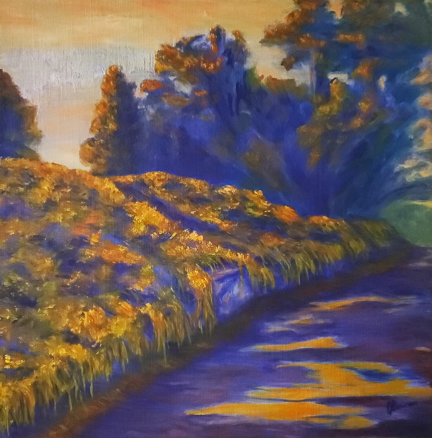 Dusk at Lake Carnegie Pathway, Highland Park, Pittsburgh Joann Renner Original painting for sale