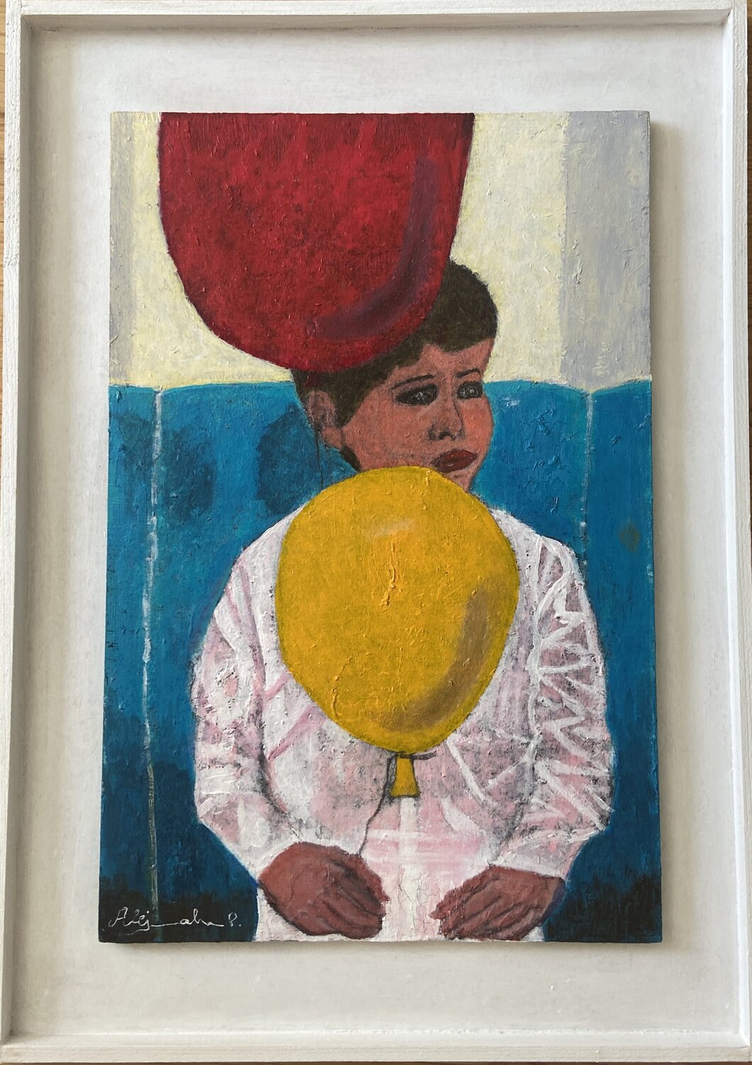 Niño con globos de ilusiones Alejandra Patricia Original painting for sale