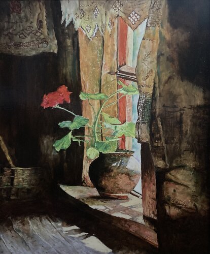 Geranium in light and shadow by Dávid Prokaj, Painting for Sale on Select