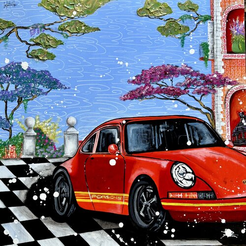 Flower and Porsche by Pauline Cornee, Painting for Sale on Select
