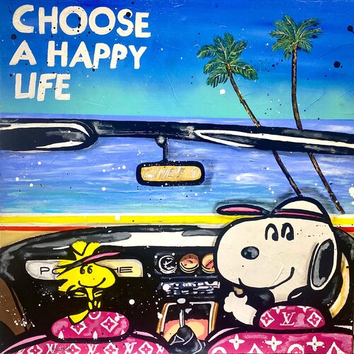 Choose a Happy life, Snoopy by Pauline Cornee, Painting for Sale on Select