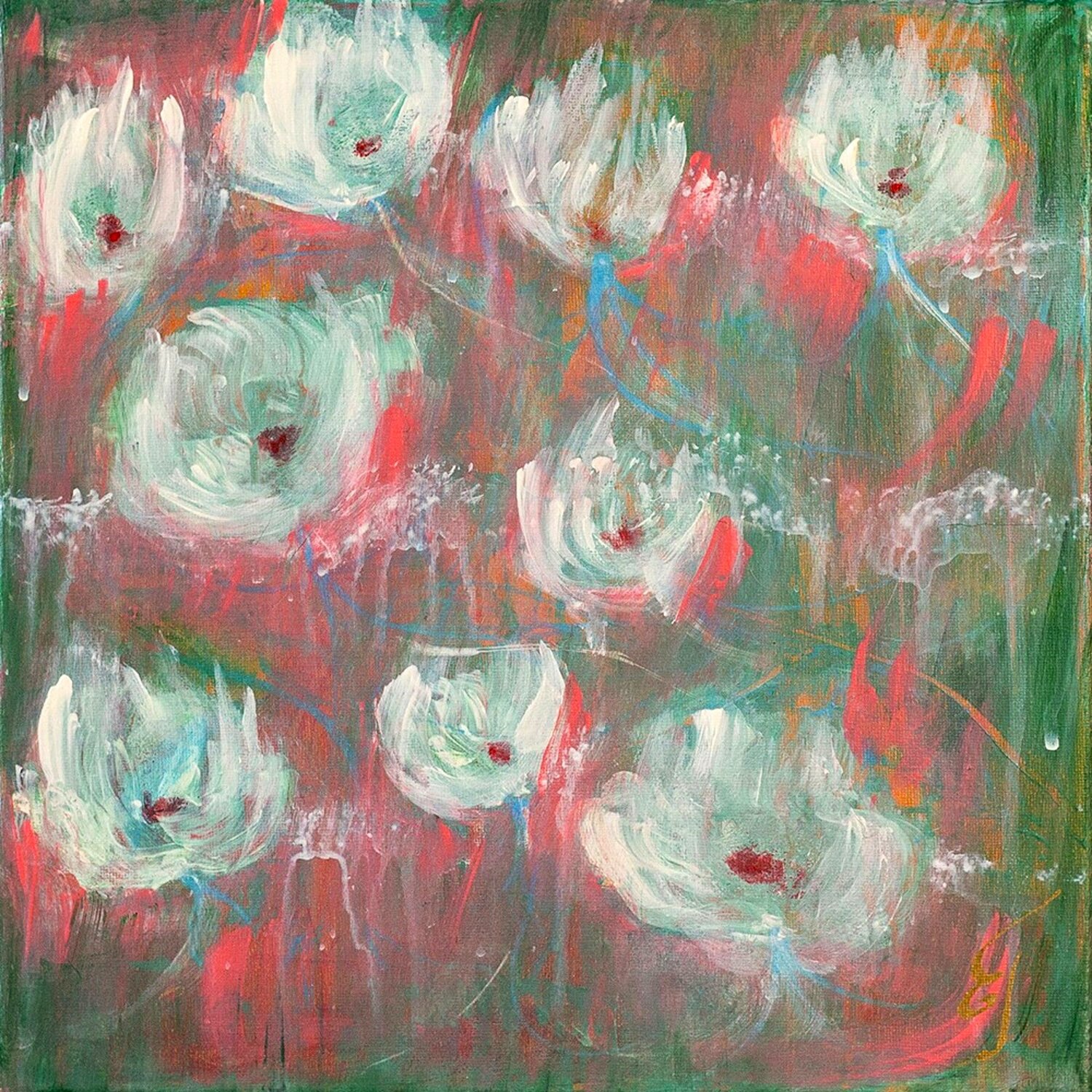 Evening dew on white flowers Elena Gerasimova Original painting for sale