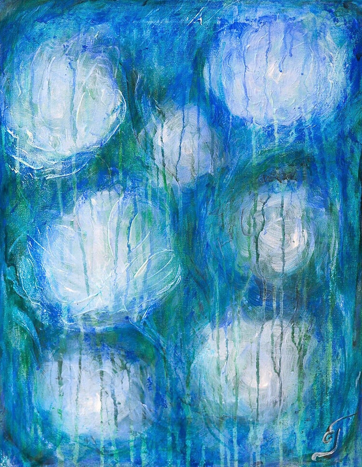 White flowers in the rain Elena Gerasimova Original painting for sale