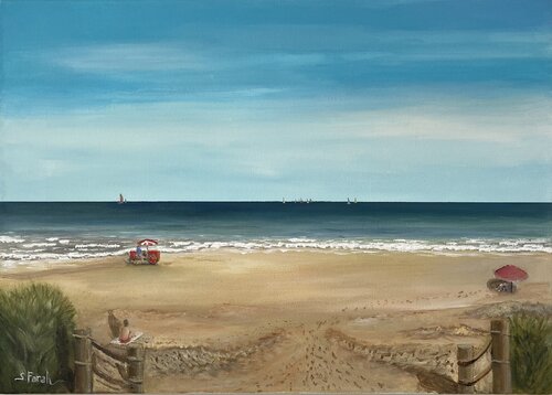 Morning Ice Cream Seller on the Beach by Samir Farah, Painting for Sale on Select