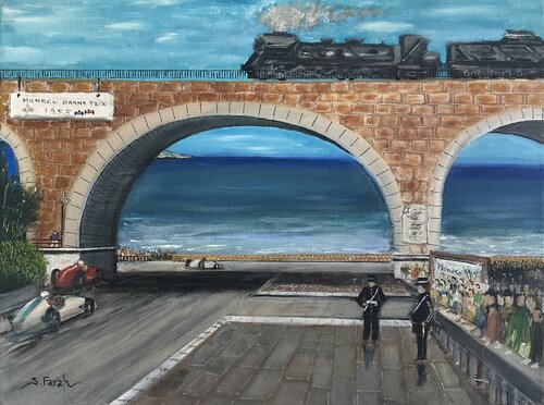 Monaco Grand Prix, 1955 by Samir Farah, Painting for Sale on Select