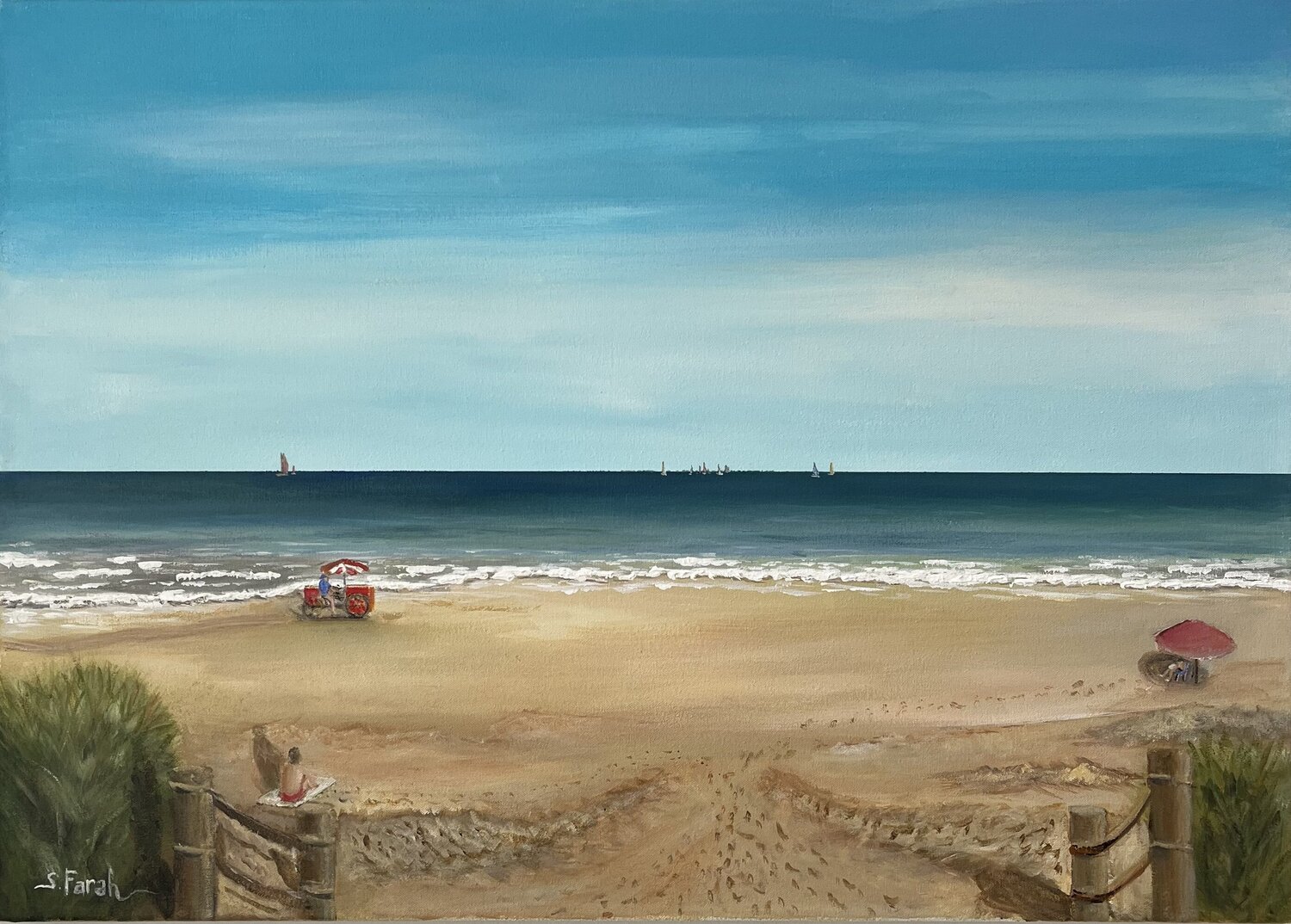 Morning Ice Cream Seller on the Beach Samir Farah Original painting for sale