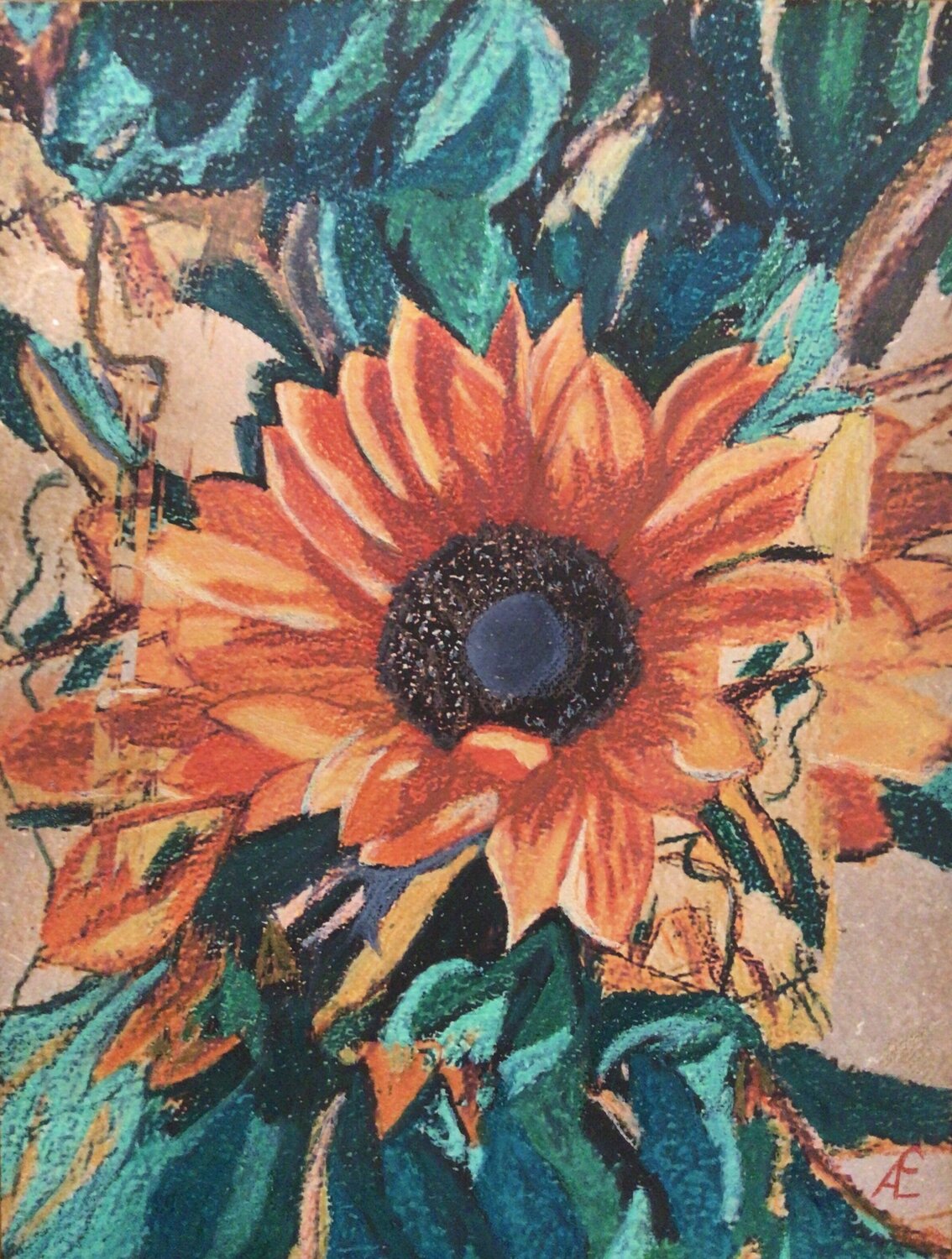 Old Sunflower Claudia Altemeier Original painting for sale