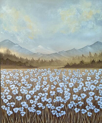 „Rural Scene“  Extra Large Golden Landscape by Guranda Spillmann, Painting for Sale on Select