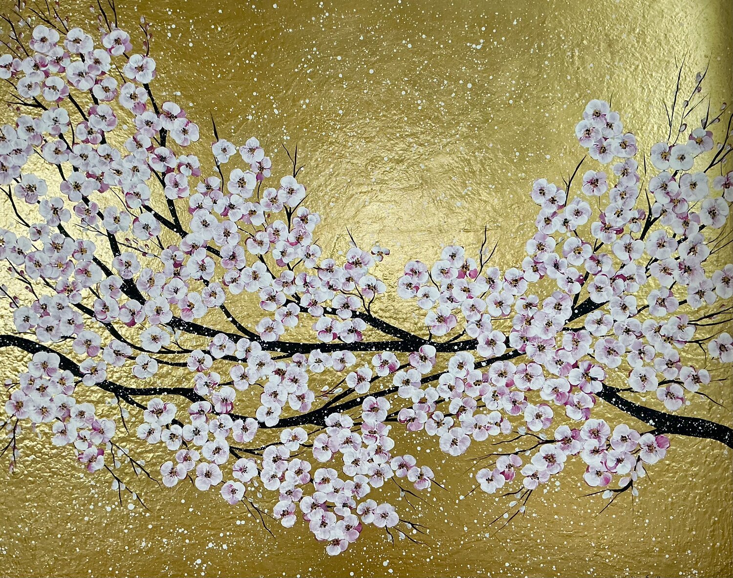 „Sakura Japanese“ XXL Kunstwerk in Gold Guranda Spillmann Original painting for sale