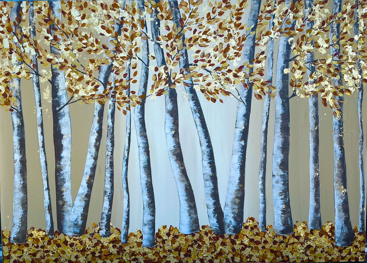 «Golden Forest» Extra Large Golden Landscape Guranda Spillmann Original painting for sale
