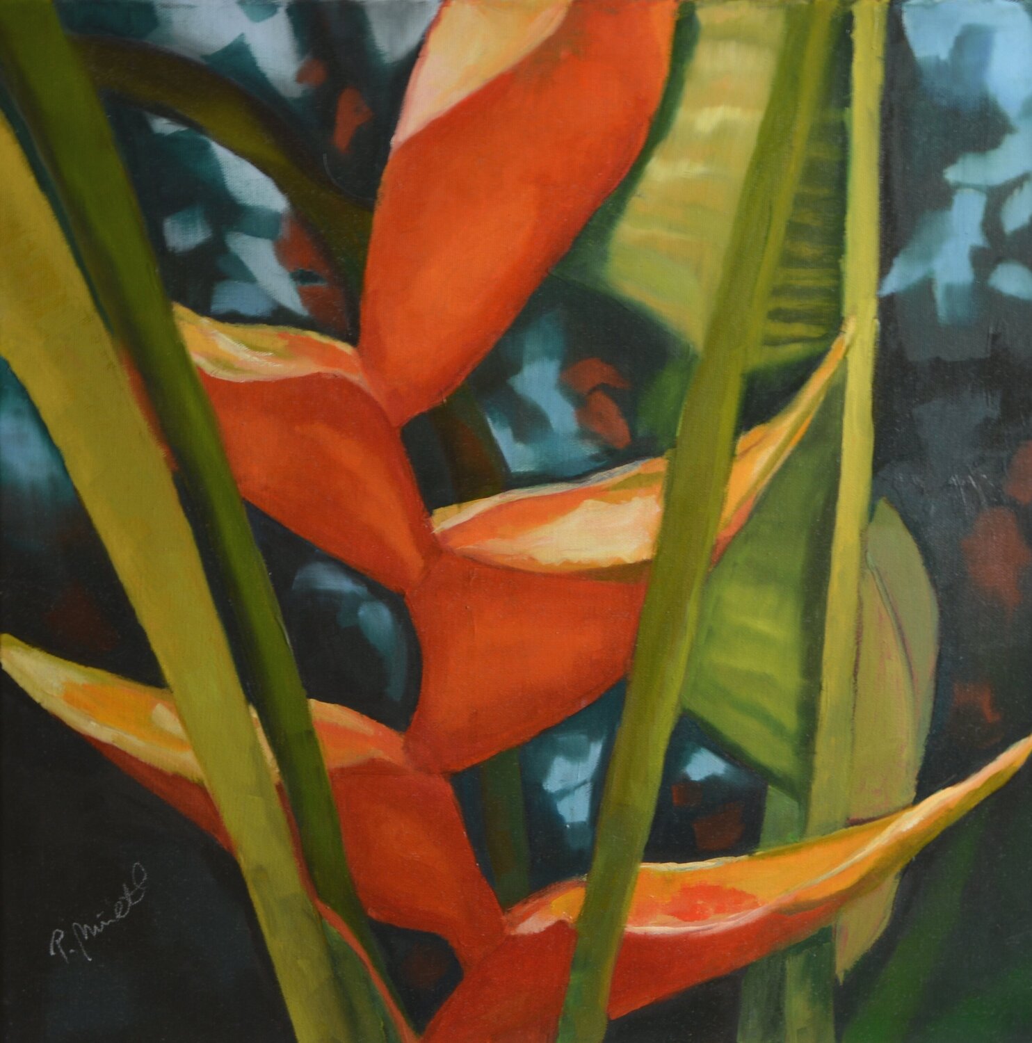 Orange Tropical Flower PETRA MINET Original painting for sale