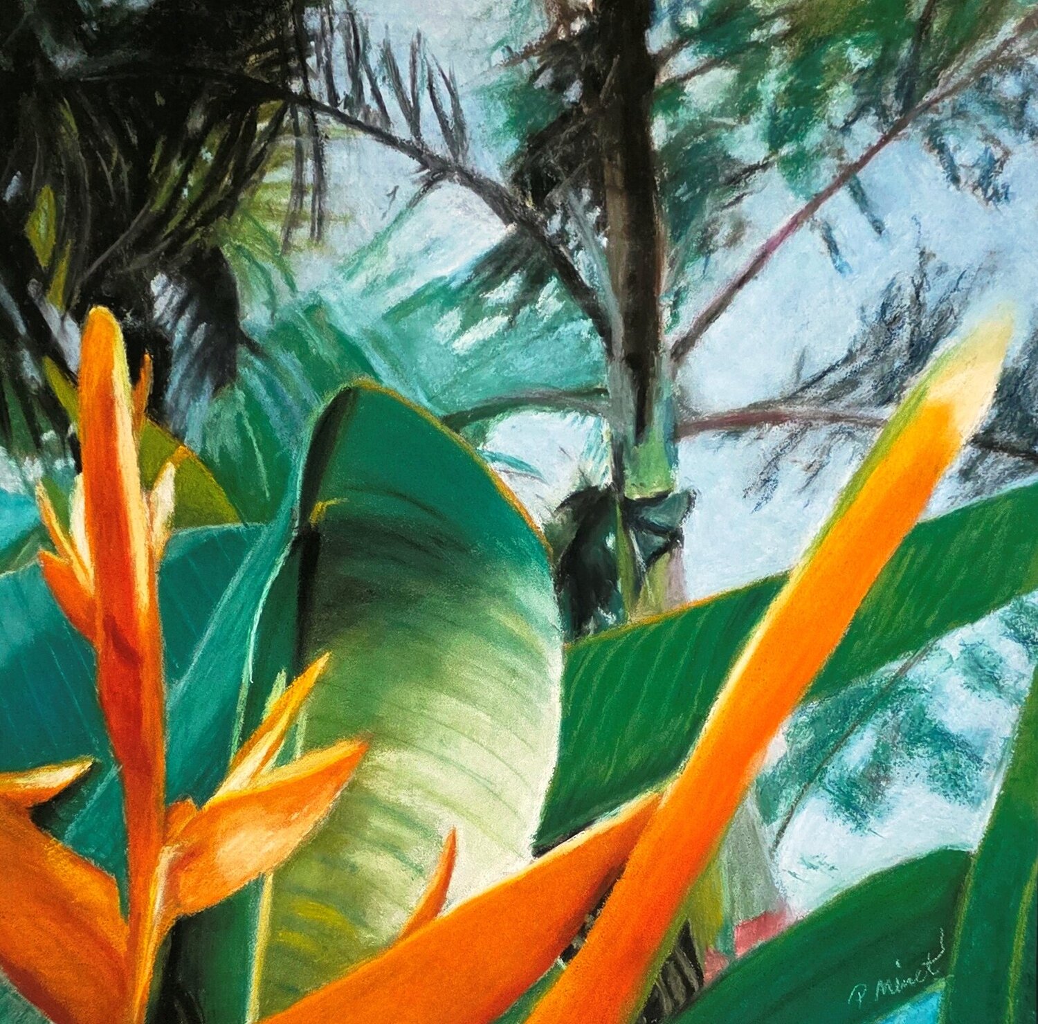 Yellow Tropical Flower PETRA MINET Original painting for sale