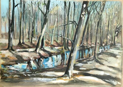 Landschaftsmalerei  "Leise am Bach der Landwehr" by Michael Rehr-Hoffmann, Painting for Sale on Select