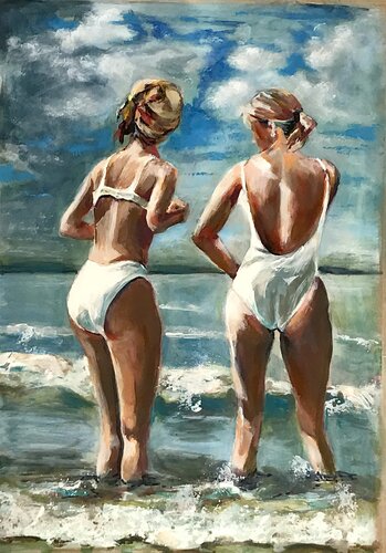 Zwei Badende im Gespräch by Michael Rehr-Hoffmann, Painting for Sale on Select