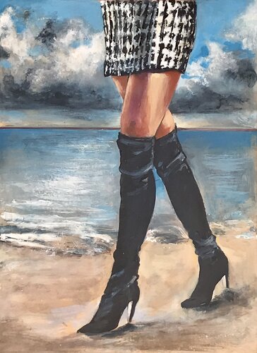 High Heels am Meer - der "Strand-Irrtum" by Michael Rehr-Hoffmann, Painting for Sale on Select