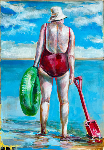 Los geht’s ans Meer: Mit Schwimmring und Sandschaufel by Michael Rehr-Hoffmann, Painting for Sale on Select