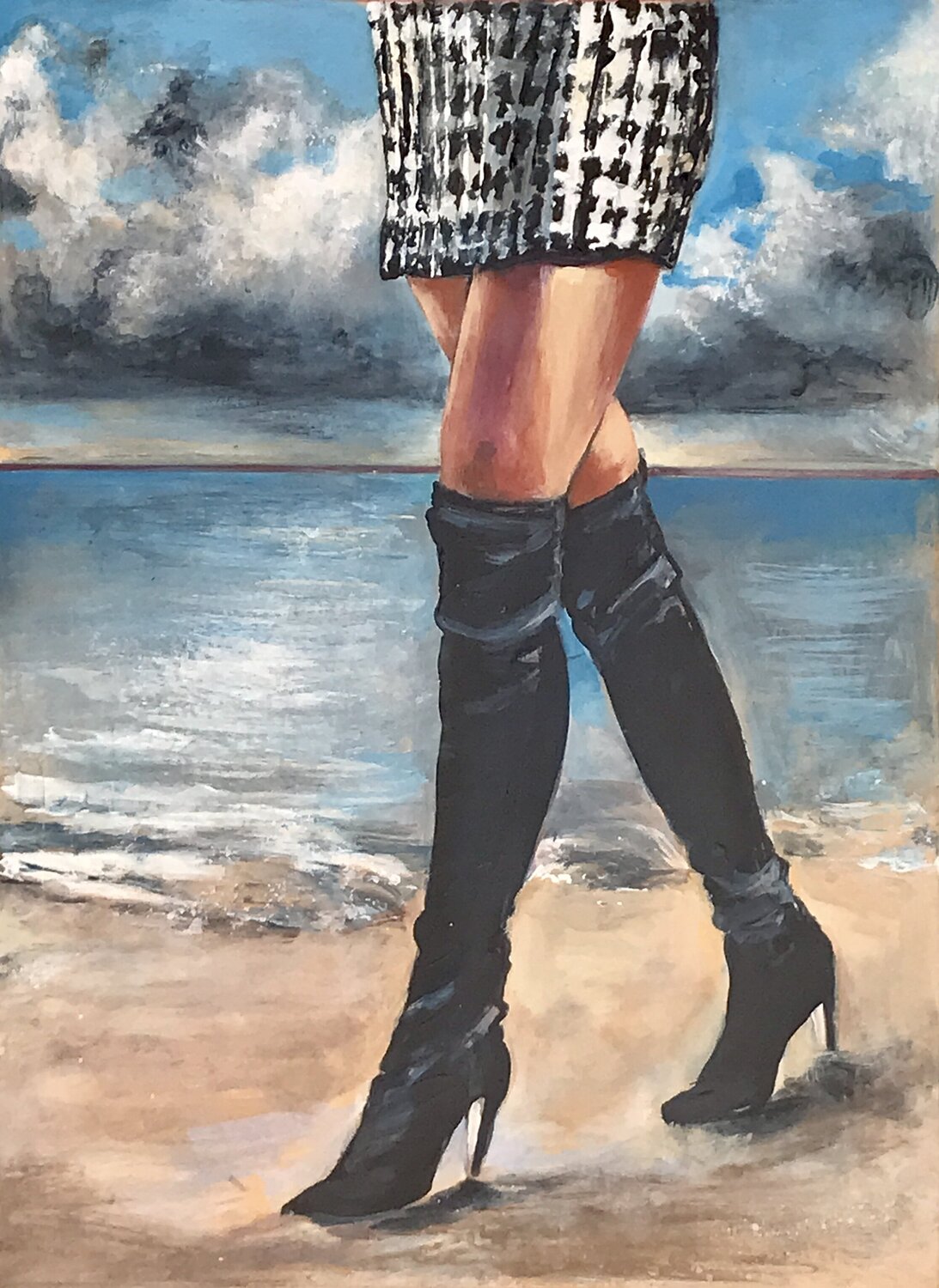 High Heels am Meer - der "Strand-Irrtum" Michael Rehr-Hoffmann Original painting for sale