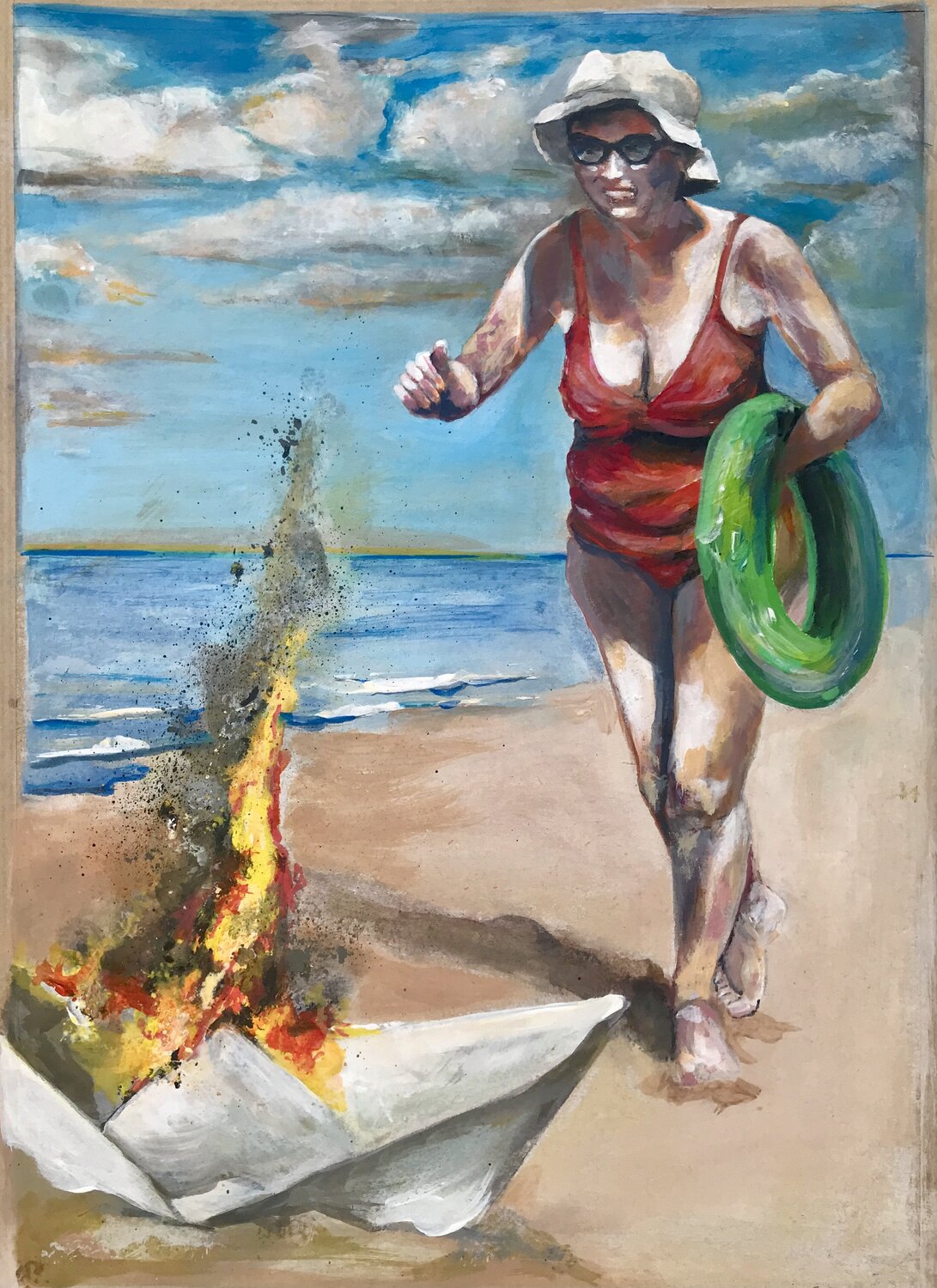 Kreuzfahrt – huch was brennt denn da? Michael Rehr-Hoffmann Original painting for sale