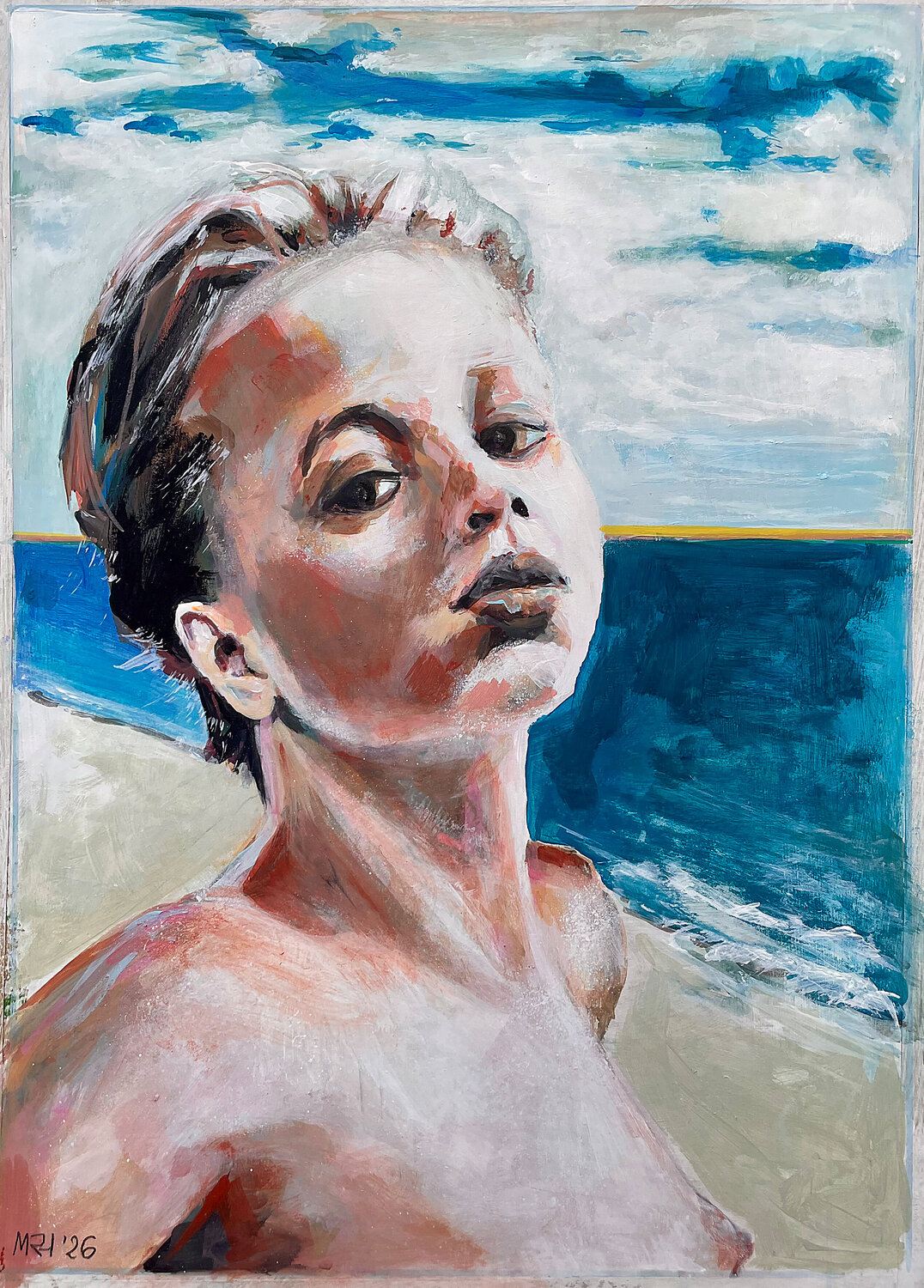 Pia am Strand  –  unverhüllt am Meer Michael Rehr-Hoffmann Original painting for sale