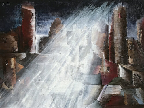 enlighted citiscape by Wojtek Gawlik, Painting for Sale on Select