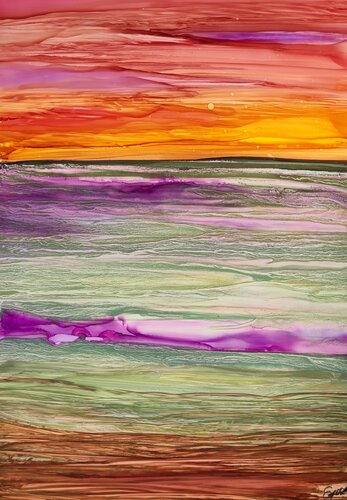 Abstract Landscape Lavander Fields by Elena Gozunova, Painting for Sale on Select