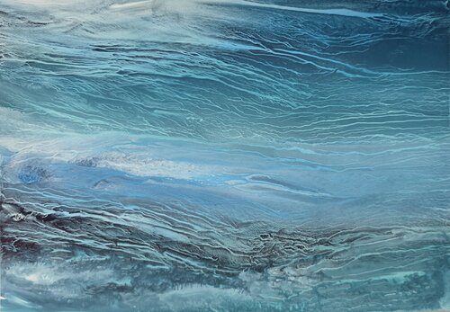 DEEP SEA FLOW #2 / Abstract Blue Seascape Art by Elena Gozunova, Painting for Sale on Select