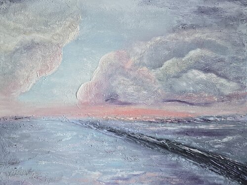 Lilac Clouds Over Sea by Elena Gozunova, Painting for Sale on Select