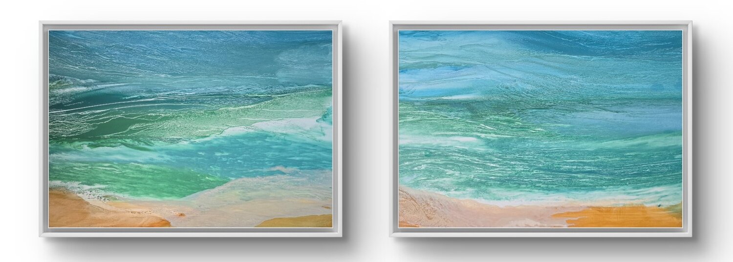 Dyptich Infinity Waves - Abstract Seascape Elena Gozunova Drawing for sale