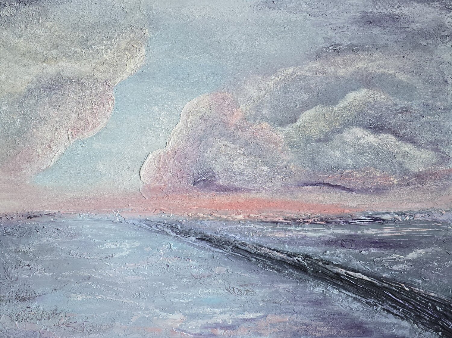 Lilac Clouds Over Sea Elena Gozunova Original painting for sale