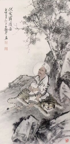 Arhat Subdues the Tiger by Nova Shah, Painting for Sale on Select