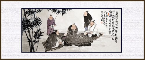 The Quiet Game of Wisdom：Scholars in Tranquil Reflection by Nova Shah, Painting for Sale on Select