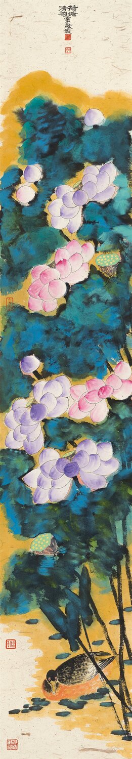 Graceful Lotus Pond in Serene Elegance Nova Shah Original painting for sale