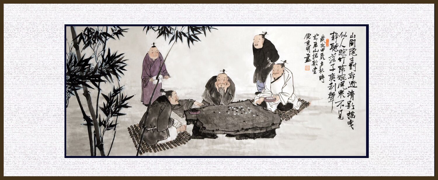 The Quiet Game of Wisdom：Scholars in Tranquil Reflection Nova Shah Original painting for sale